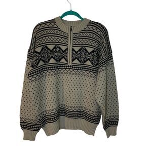 Vintage Obermeyer Mens Quarter Zip Wool Blend Pullover Ski Sweater L Fair Isle